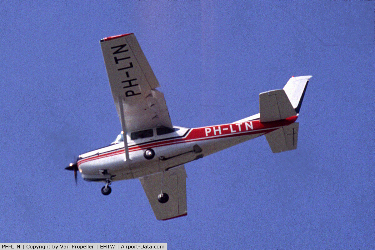 PH-LTN, 1978 Reims FR182 Skylane RG C/N FR1820008, Reims (Cessna) FR182 Skylane RG of Vliegclub Twente landing at Twenthe Air Base, the Netherlands, in the early 1980s.