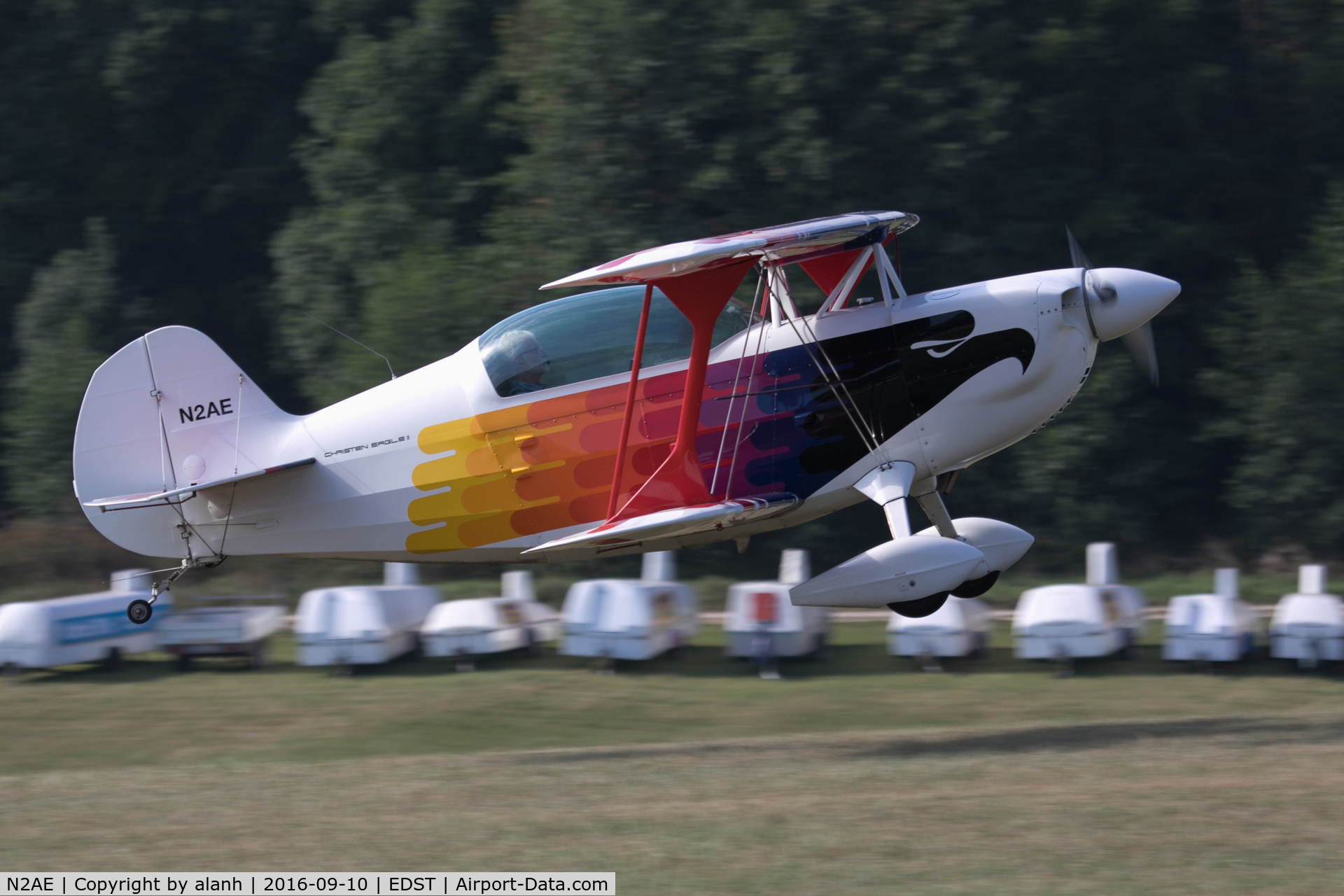 N2AE, 1983 Christen Eagle II C/N DICKSON-0001, Landing flare at Hahnweide, Oldtimer Fliegertreffen 2016