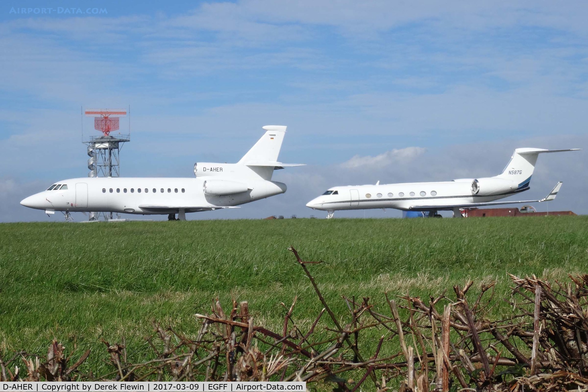 D-AHER, 2001 Dassault Falcon 900EX C/N 78, Falcon 900EX, and Gulfstream GV-SP, seen parked up.