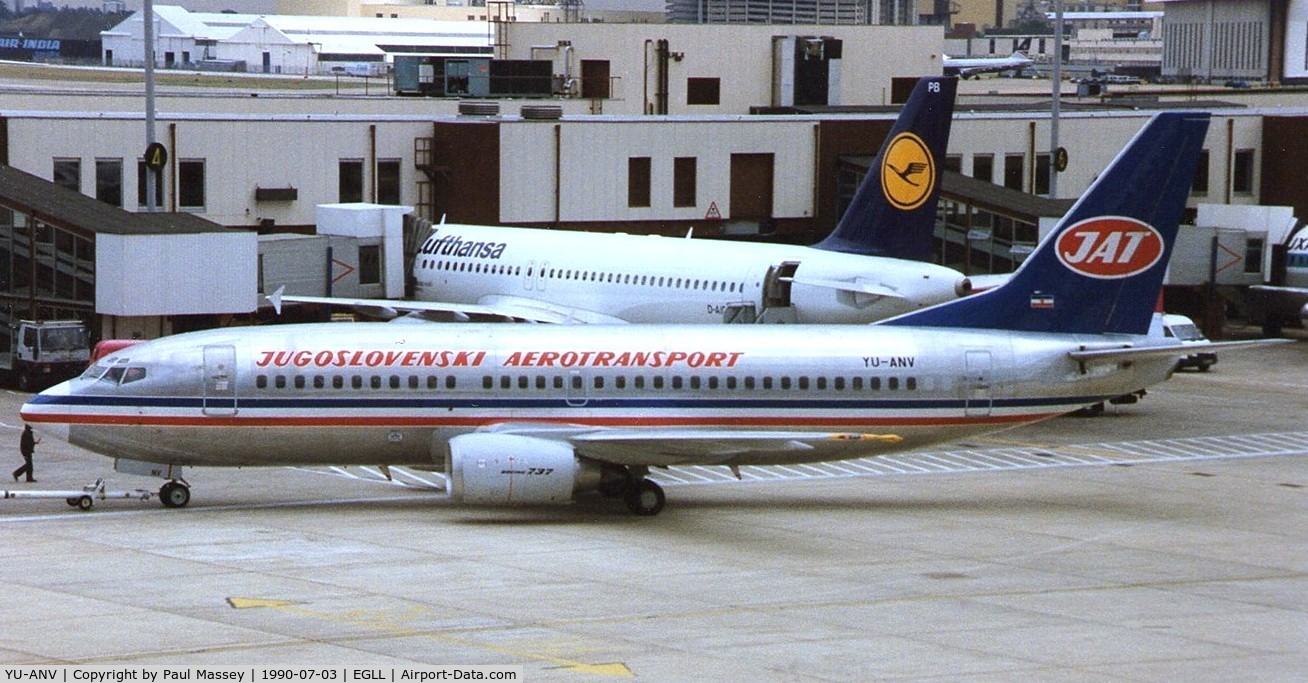 YU-ANV, 1988 Boeing 737-3H9 C/N 24140, Operated by JAT-Jugoslav Airlines. Scan.