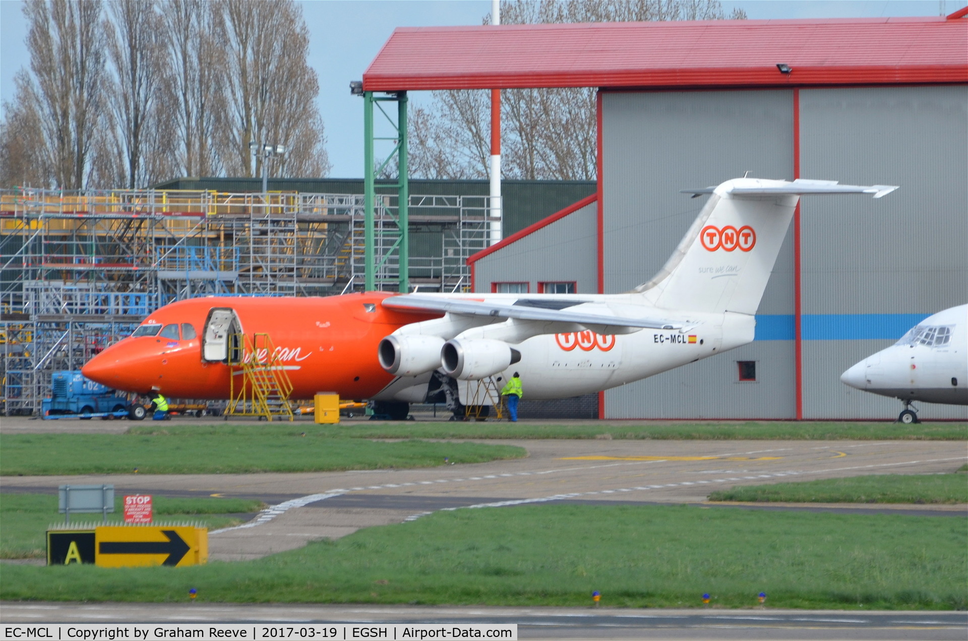 EC-MCL, 1990 British Aerospace BAe-146-300QT Quiet Trader C/N E3154, Parked at Norwich.