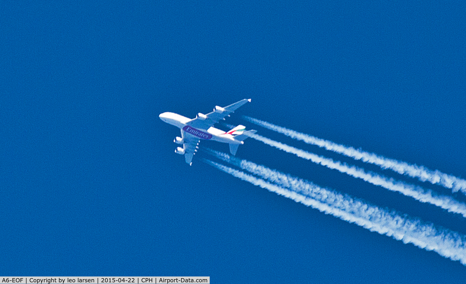 A6-EOF, 2014 Airbus A380-861 C/N 171, Overflying Copenhagen 22.4.2015