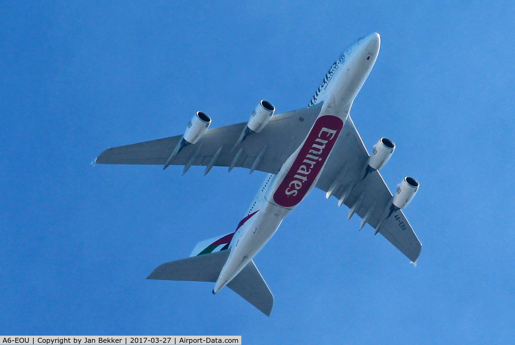 A6-EOU, 2015 Airbus A380-861 C/N 205, Flying over Lelystad at 10.000 feet