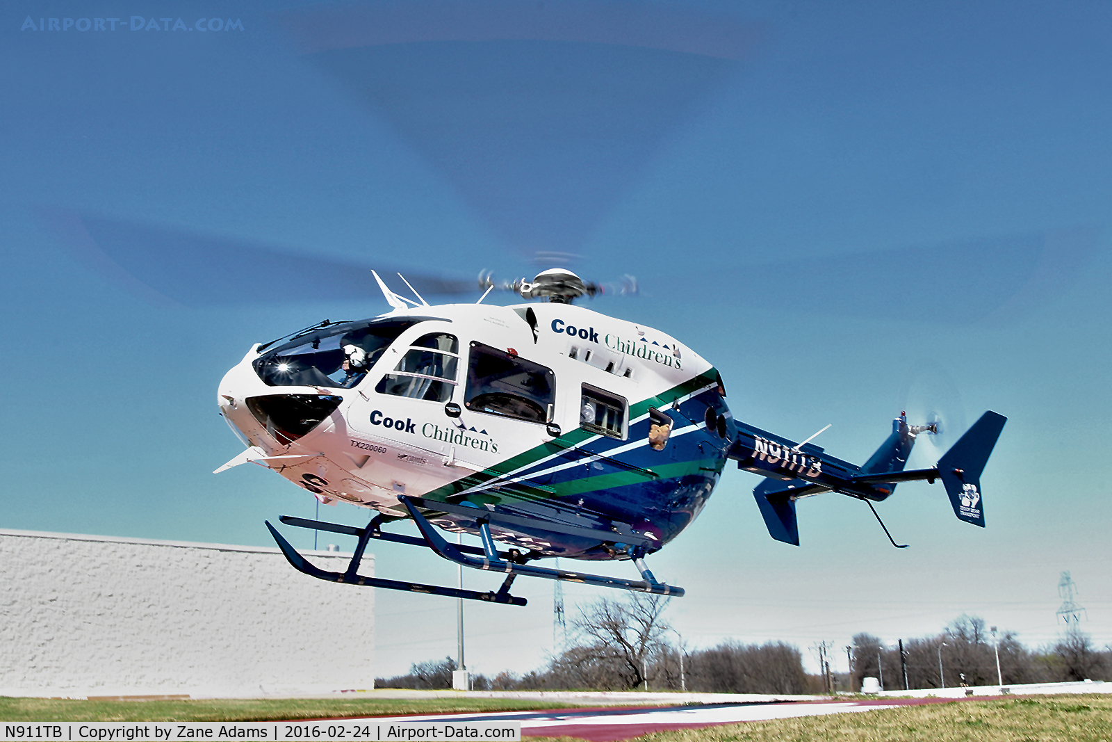 N911TB, Eurocopter-Kawasaki EC-145 (BK-117C-2) C/N 9281, Cook Children's Helicopter departing the pad at Huguley Hospital - Burleson, TX