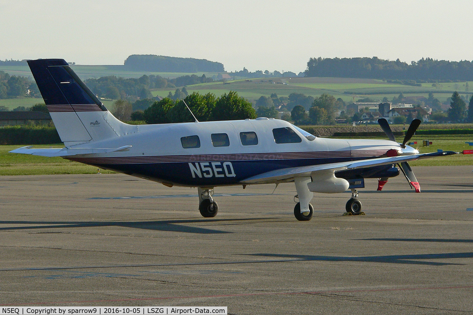 N5EQ, 1996 Piper PA-46-350P Malibu Mirage C/N 4636051, Parked at Grenchen Airport.