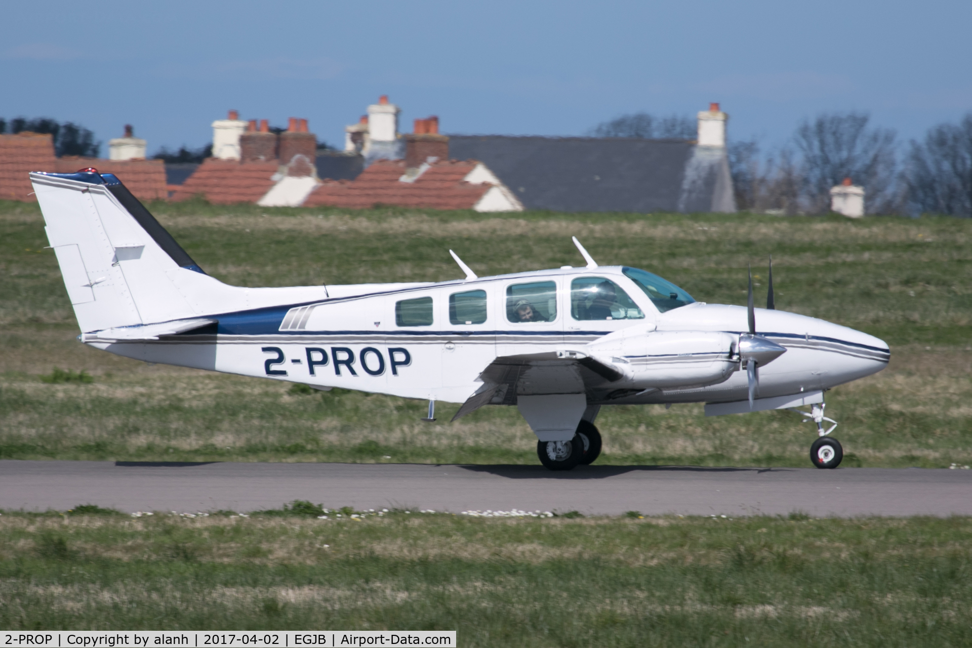 2-PROP, 1977 Beech 58 Baron C/N TH-893, Arriving at Guernsey (after a short local flight)