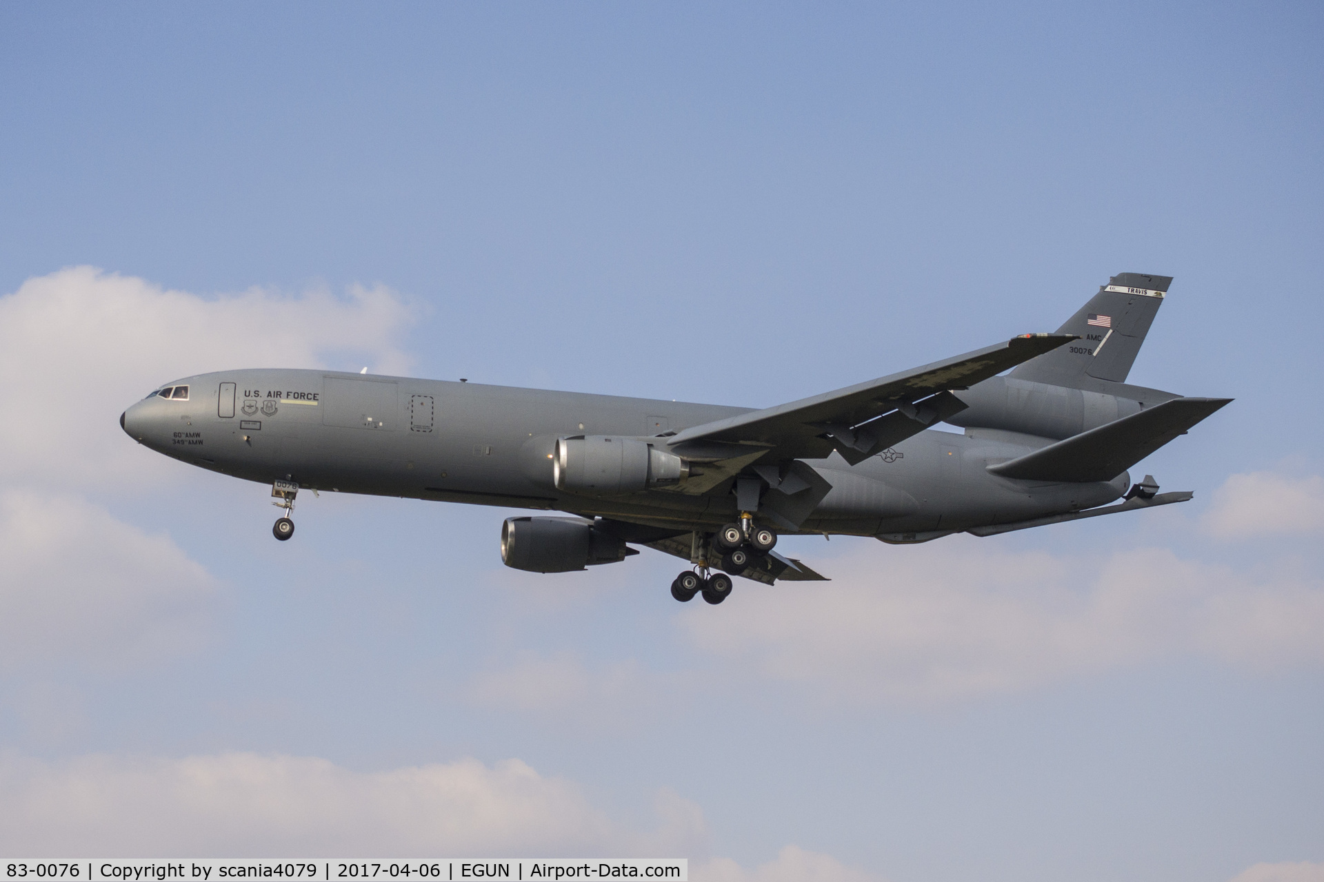 83-0076, 1983 McDonnell Douglas KC-10A Extender C/N 48217, KC-10A arriving at Mildenhall with GOLD04