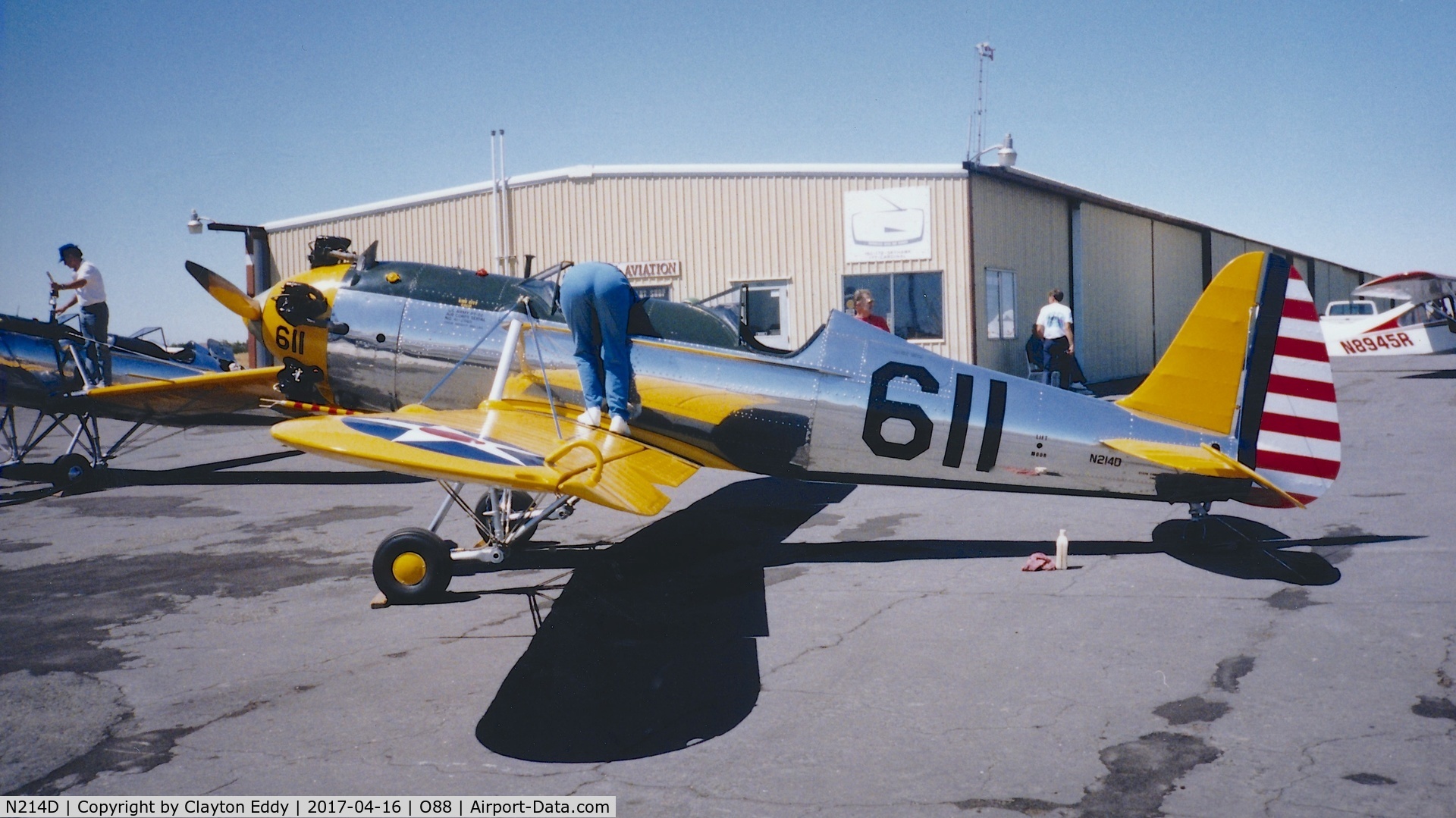 N214D, 1942 Ryan Aeronautical ST3KR C/N 1820, Old Rio Vista Airport California 1980's?