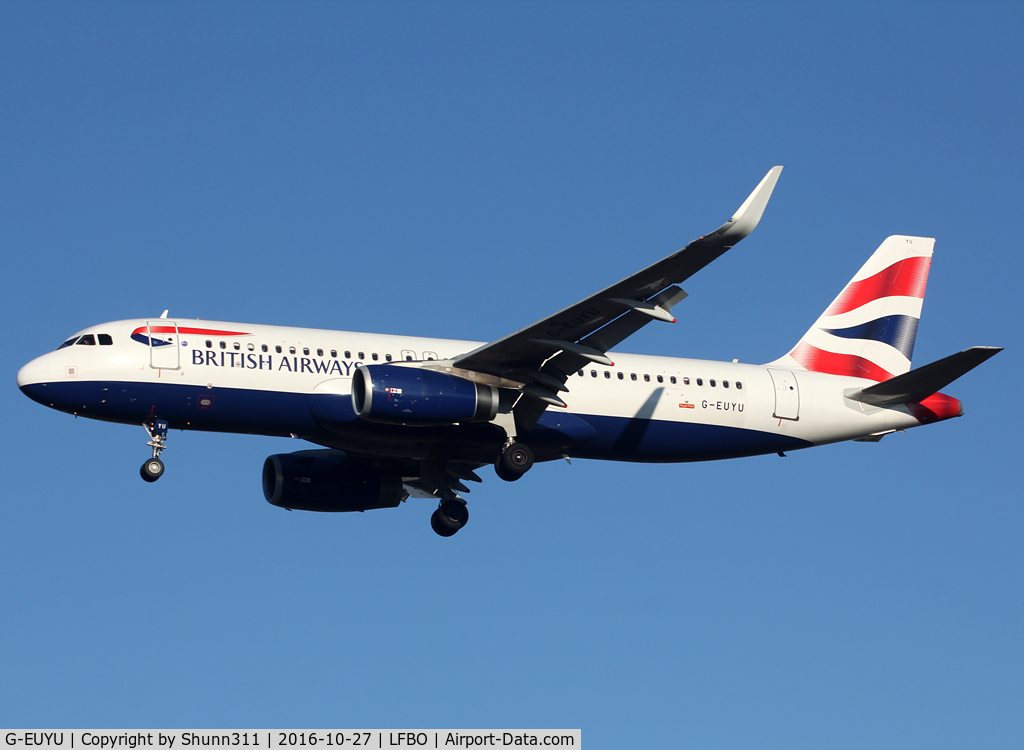 G-EUYU, 2014 Airbus A320-232 C/N 6028, Landing rwy 32L with sharklets equipment