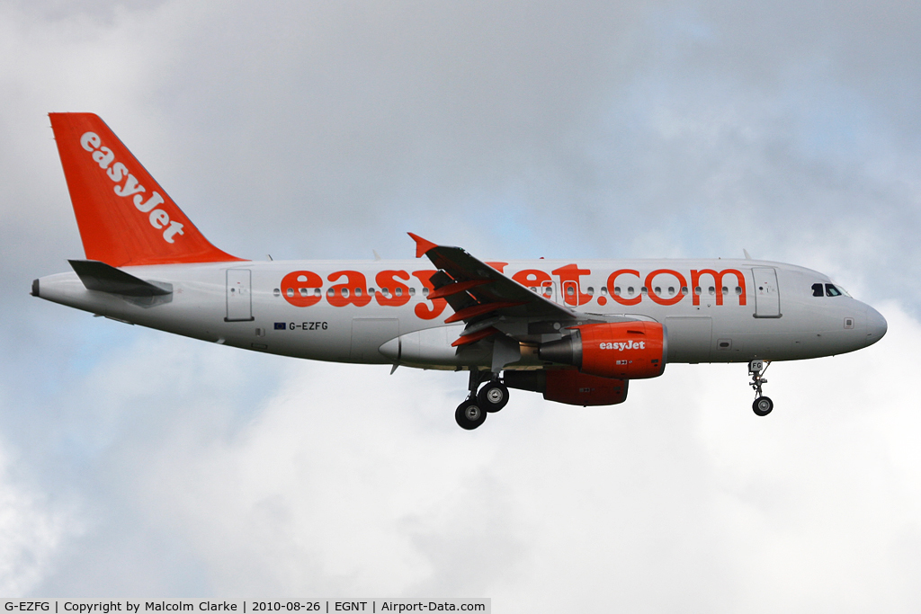 G-EZFG, 2009 Airbus A319-111 C/N 3845, Airbus A319-111 on approach to 07 at Newcastle Airport UK. August 26th 2010.