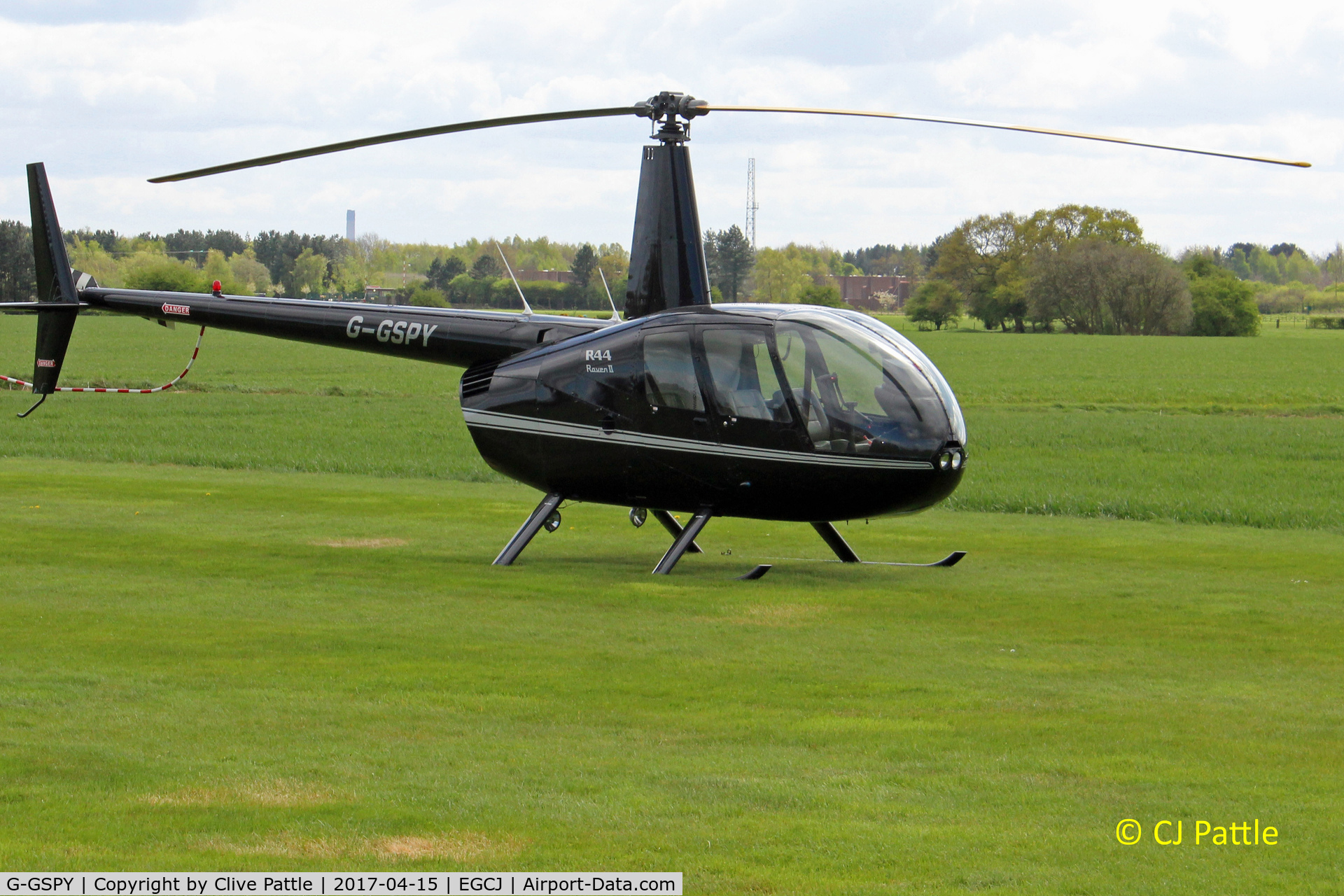 G-GSPY, 2005 Robinson R44 Raven II C/N 10772, Out to grass at EGCJ