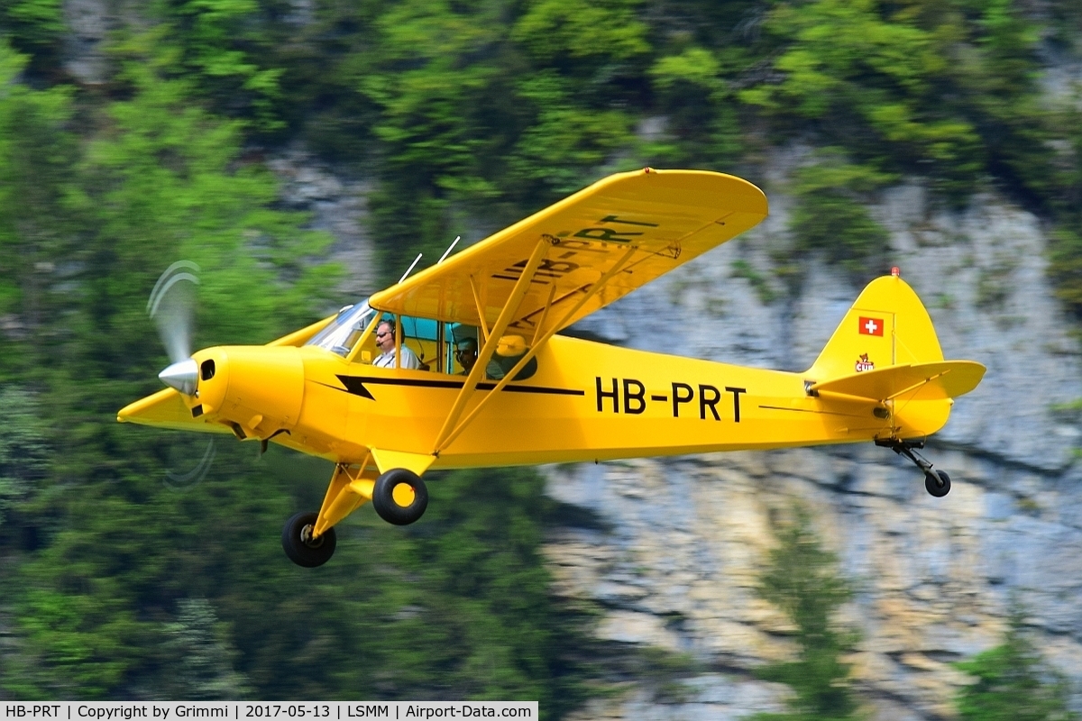 HB-PRT, 1953 Piper PA-18-150 Super Cub Super Cub C/N 18-3084, This year's Nostalgieflugtag saw many aircrafts arriving for the ILS Sternflug 2017 on the normally military used airfield of Meiringen LSMM. former G-BLPE