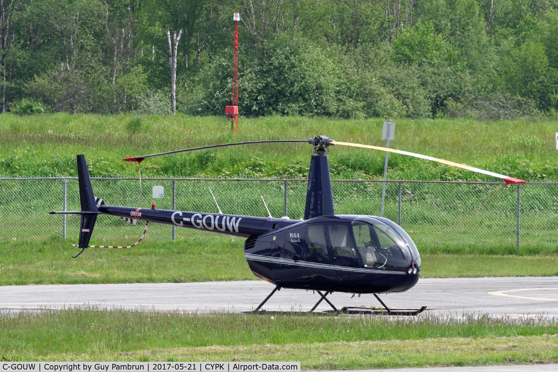 C-GOUW, 2009 Robinson R44 II C/N 12937, Tied down.
I've seen this helicopter in Rainbow Lake, Alberta doing work with the forest fire fighters.