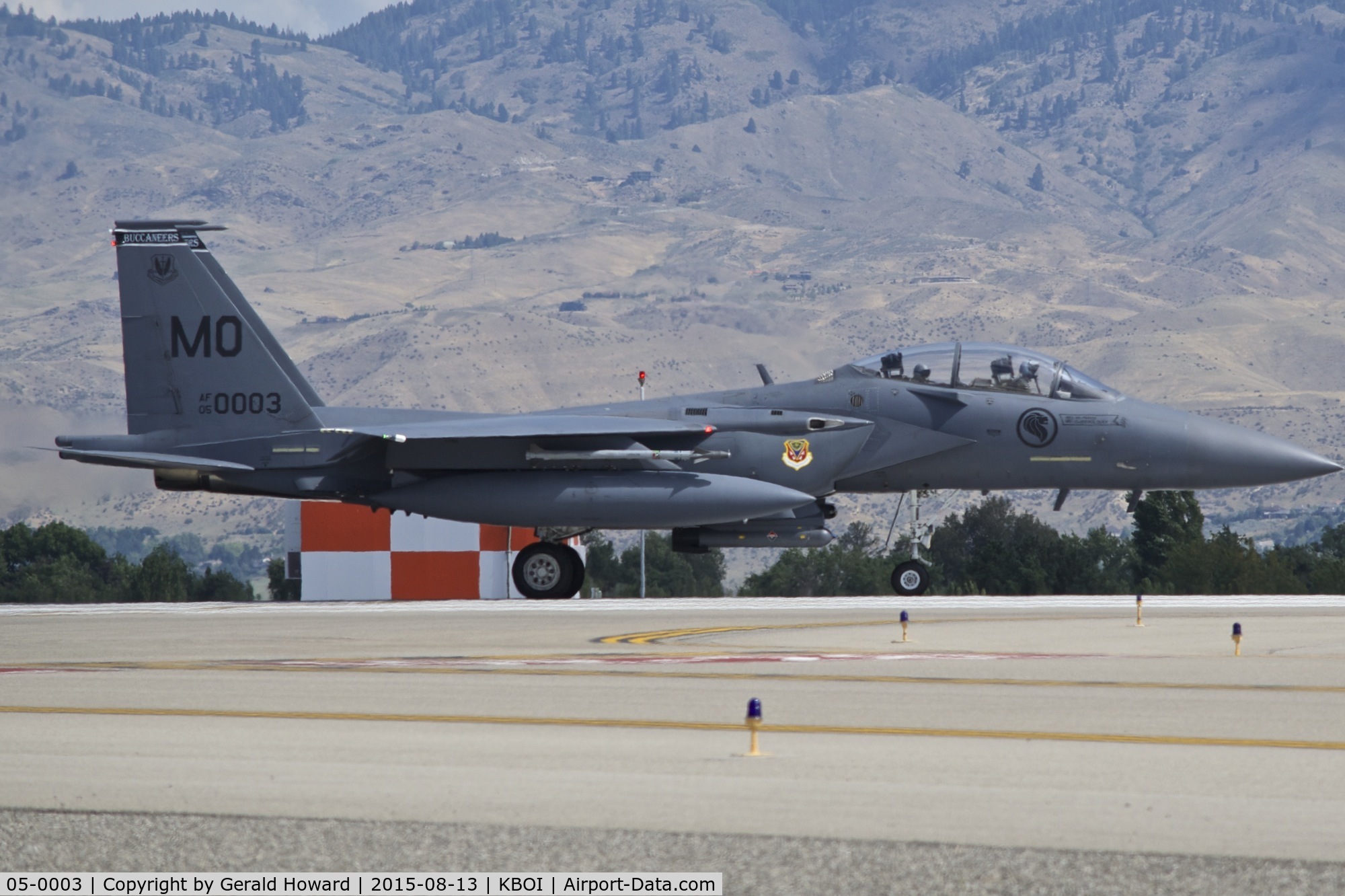 05-0003, 2005 Boeing F-15SG Strike Eagle C/N SG3, Starting take off roll on RWY 10R. 428th Fighter Sq., 366th Fighter Wing, Mountain Home AFB, Idaho.