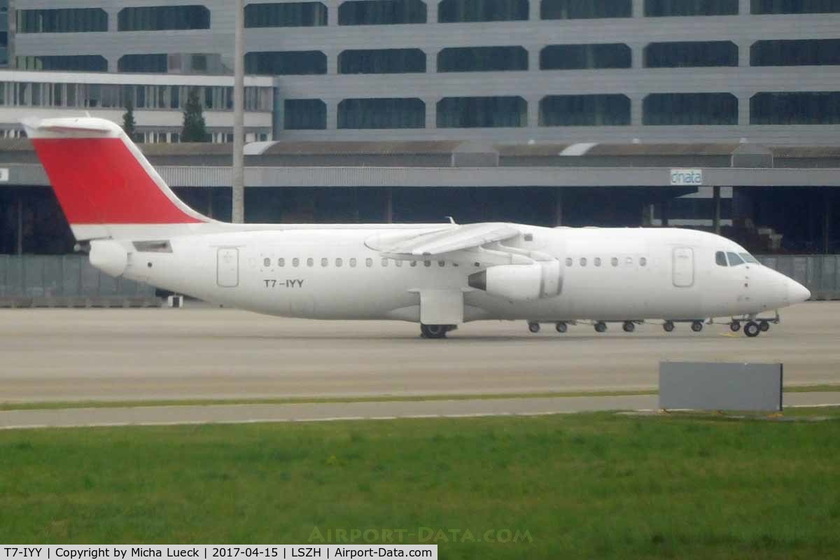 T7-IYY, British Aerospace Avro RJ100 C/N E3339, San Marino registration, but owned by Tronos Aviation in P.E.I., Canada