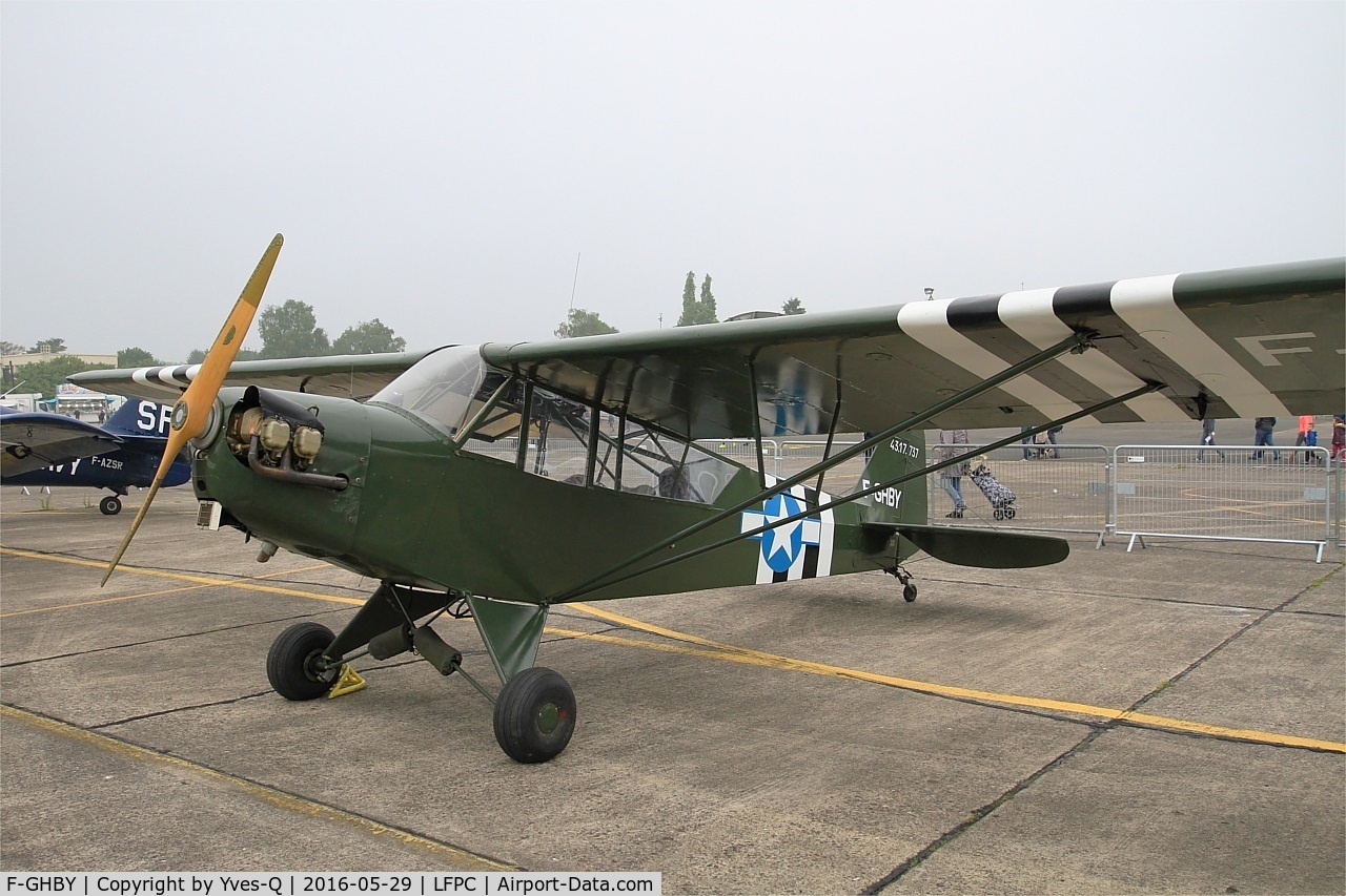 F-GHBY, 1943 Piper L-4A Grasshopper C/N 43-17737, Piper J3C-65 Cub, Static display, Creil Air Base 110(LFPC-CSF) Open day 2016