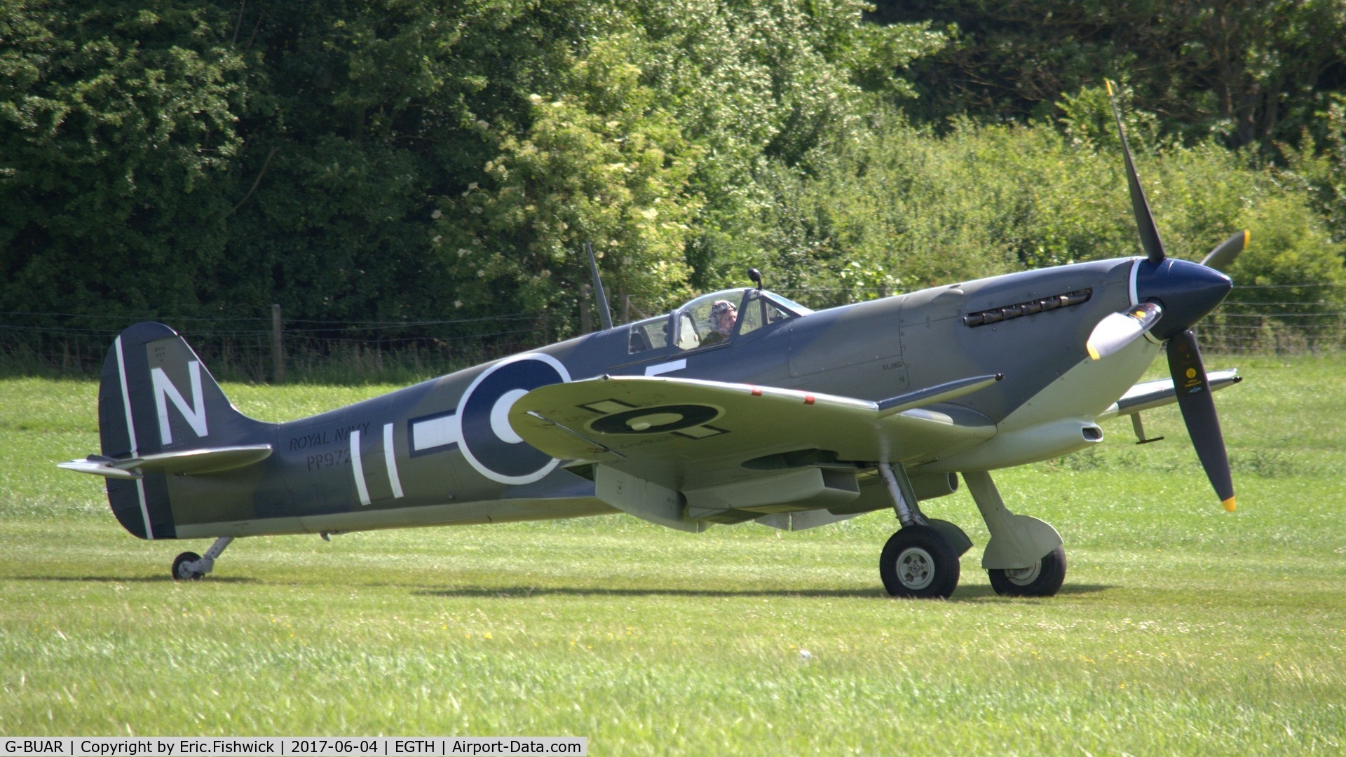 G-BUAR, 1944 Supermarine 358 Seafire LF.III C/N AIR/2605/C23(C), 2. PP972 at Shuttleworth Collection's 'Fly Navy,' June 2017.