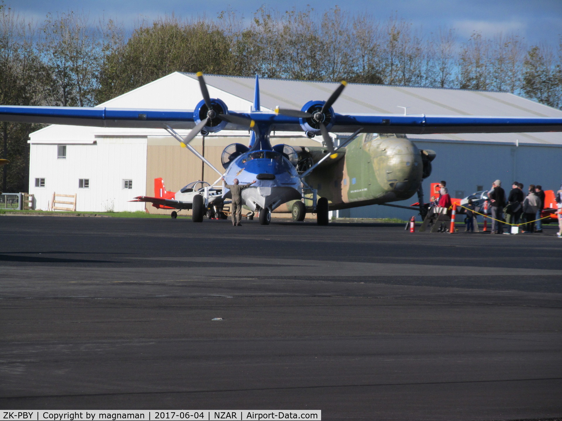 ZK-PBY, Consolidated Vultee PBY-5A Catalina C/N CV-357, parking up with ZK-EPG behind awaiting export back to Bristol, UK.