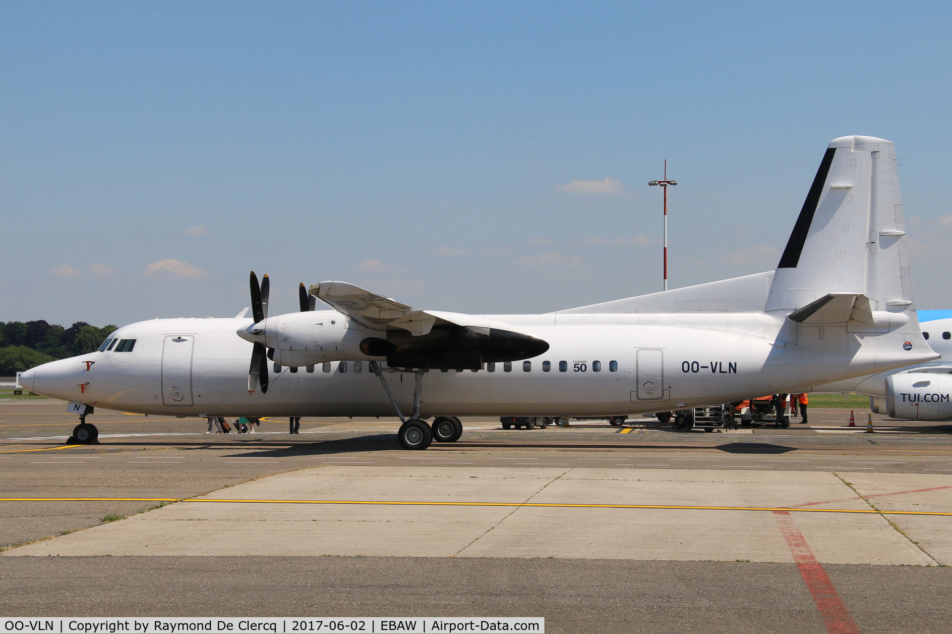 OO-VLN, 1989 Fokker 50 C/N 20145, operated by VLM Airlines for charter flights.