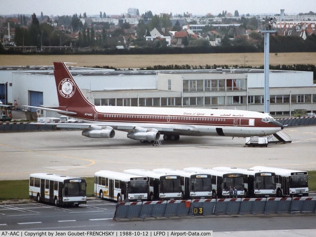 A7-AAC, 1970 Boeing 707-336C C/N 20375, Qatar Government at Paris Orly sud (rg by 02/1995 intented E-8 conversion USAF not realized, retired KCWF)