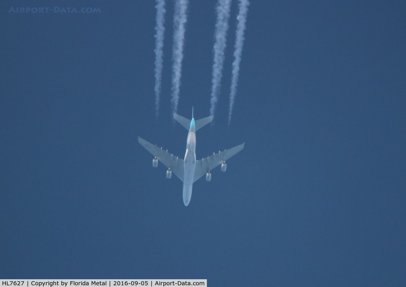 HL7627, 2013 Airbus A380-861 C/N 0130, Korean A380 overflying my mom's house in Michigan from ICN to JFK at 36,000 ft