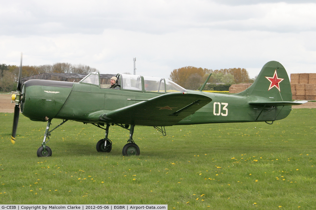 G-CEIB, 1958 Yakovlev Yak-18A C/N 1160403, Yakovlev Yak-18A at Breighton Airfield's Mayhem Fly-In. May 6th 2012.