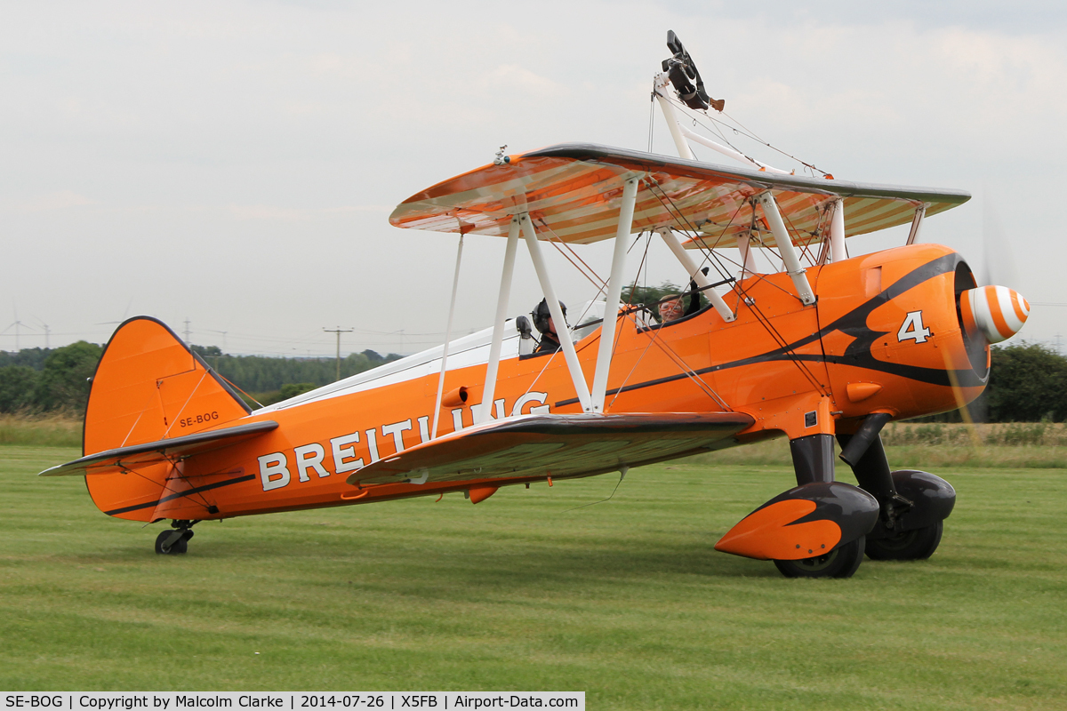 SE-BOG, 1942 Boeing N2S-3 Kaydet (B75N1) C/N 75-7128, Boeing N2S-3 Kaydet (B75N1) at Fishburn Airfield. July 26th 2014.