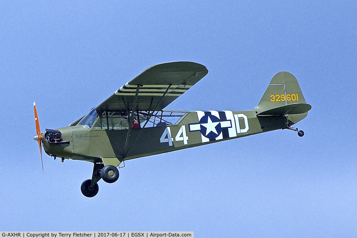 G-AXHR, 1943 Piper L-4H Grasshopper (J3C-65D) C/N 10892, At North Weald