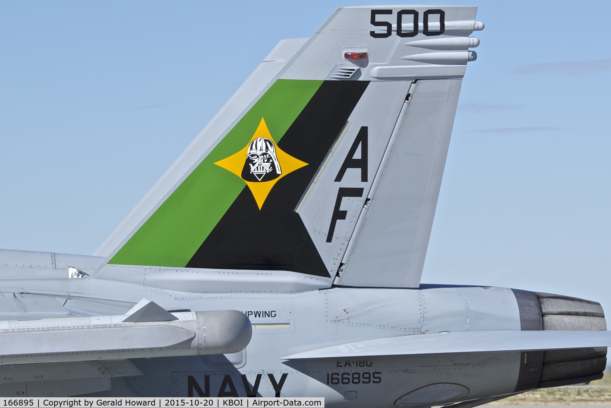 166895, Boeing EA-18G Growler C/N G-7, Colorful tail design.  VAQ-209 “Star Warriors”, NAS Whidbey Island, WA.