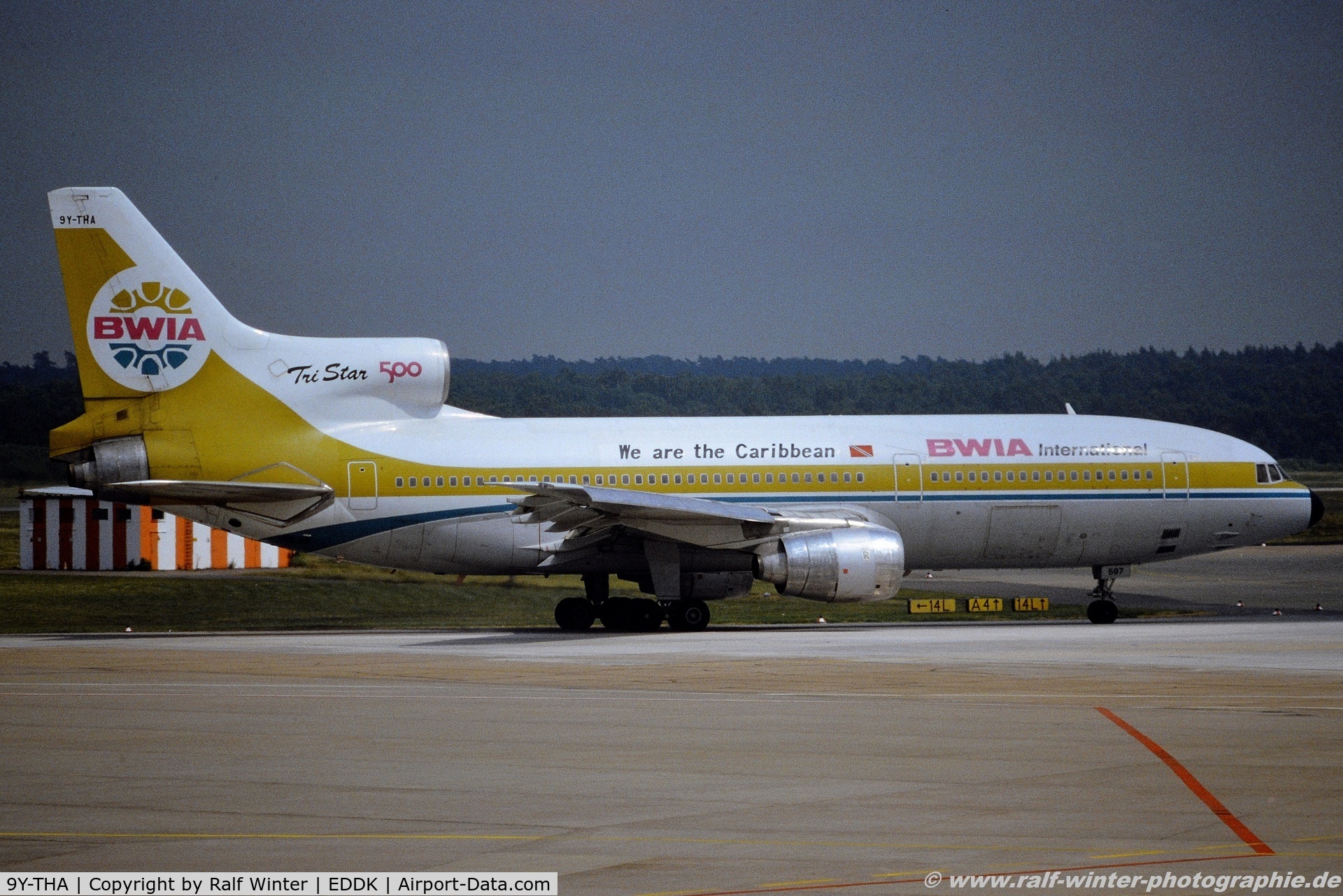 9Y-THA, 1981 Lockheed L-1011 Tristar 500 C/N 1222, Lockheed L-1011-385-3-500 - BWIA International 'Sunjet Antigua' - 1222 - 9Y-THA - 1991 - CGN