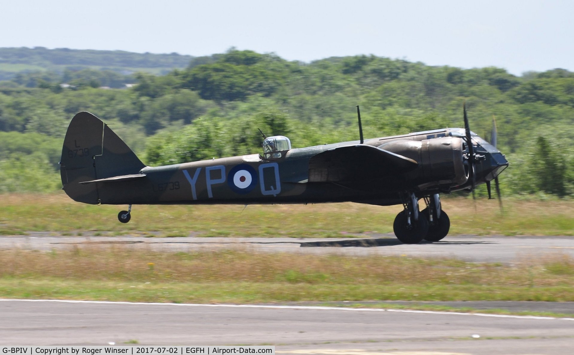 G-BPIV, 1943 Bristol 149 Bolingbroke Mk.IVT C/N 10201, In the Markings of Bristol Blenheim 1f aircraft L6739 coded YP-Q of 23 Squadron RAF.