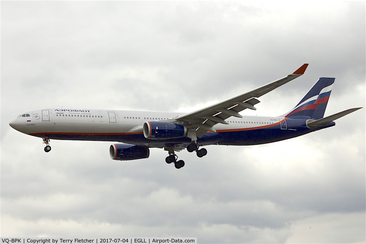 VQ-BPK, 2012 Airbus A330-343X C/N 1345, On approach to London Heathrow