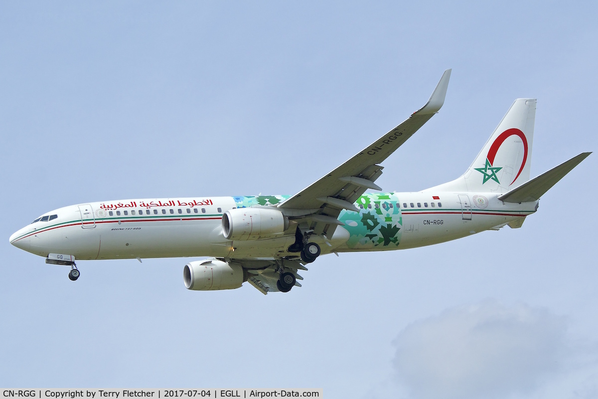 CN-RGG, 2011 Boeing 737-86N C/N 36829, On approach to London Heathrow