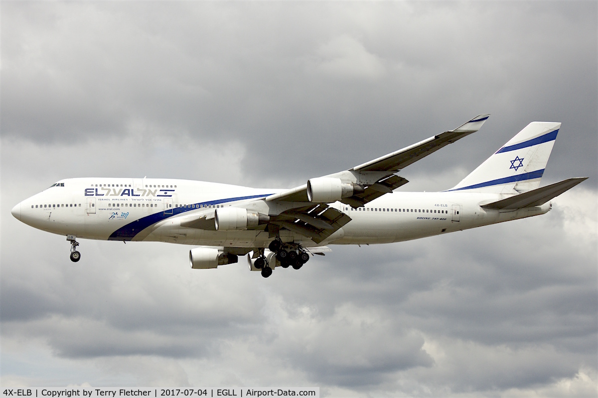 4X-ELB, 1994 Boeing 747-458 C/N 26056, On approach to London Heathrow