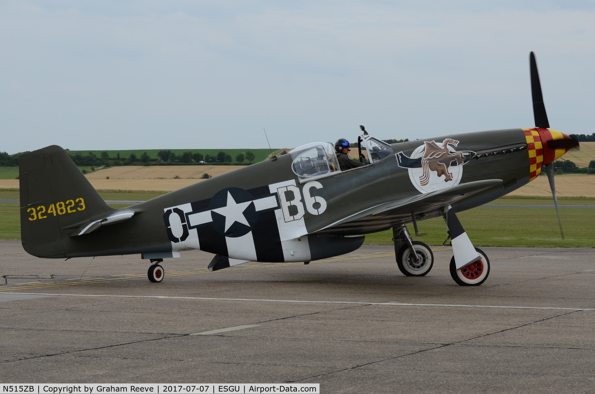 N515ZB, 1944 North American P-51B Mustang C/N 104-25866, About to get depart from Duxford.