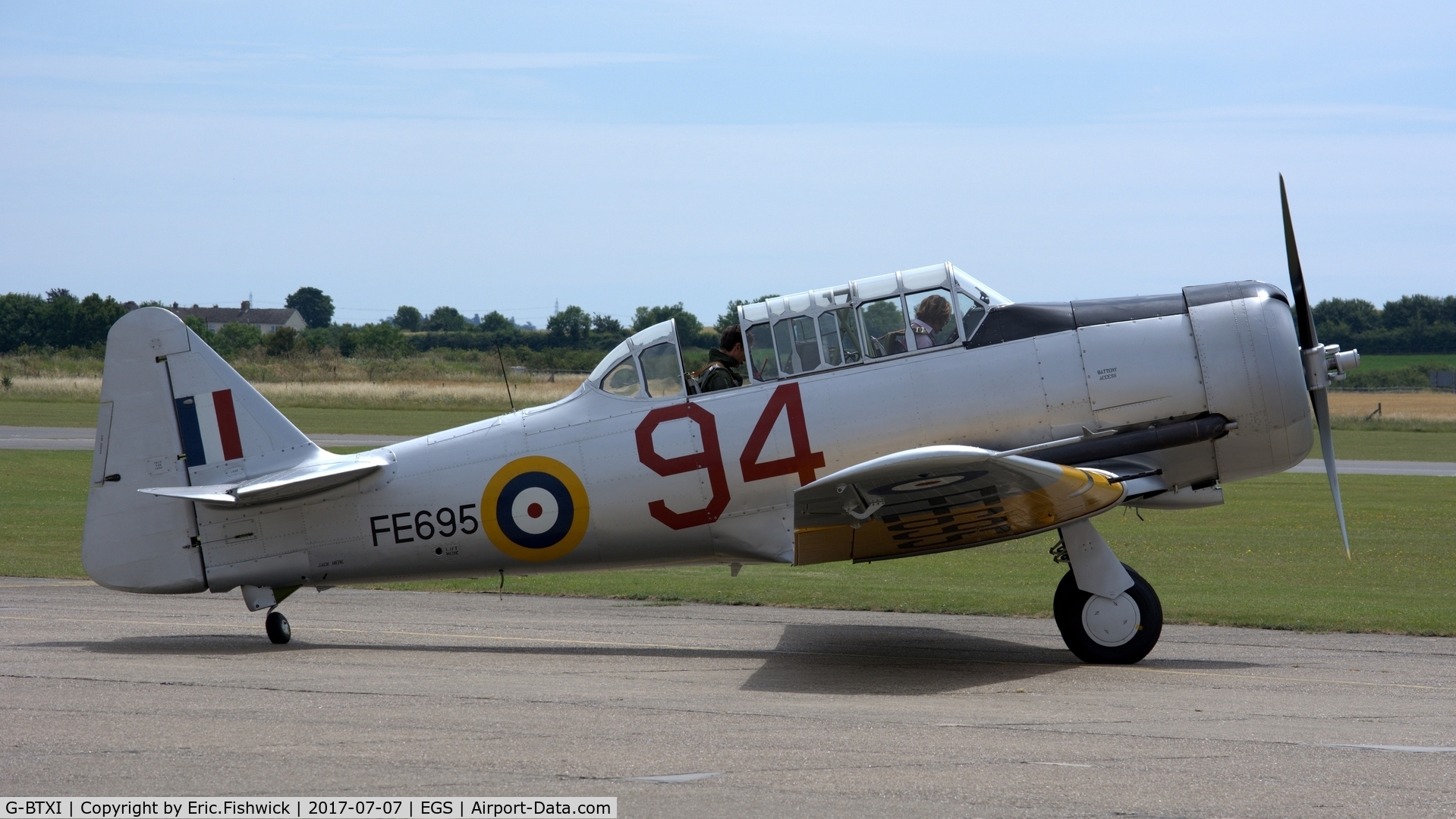 G-BTXI, 1942 Noorduyn AT-16 Harvard IIB C/N 14-429, x. FE695 on the eve of The Flying Legends Airshow, July 2017.