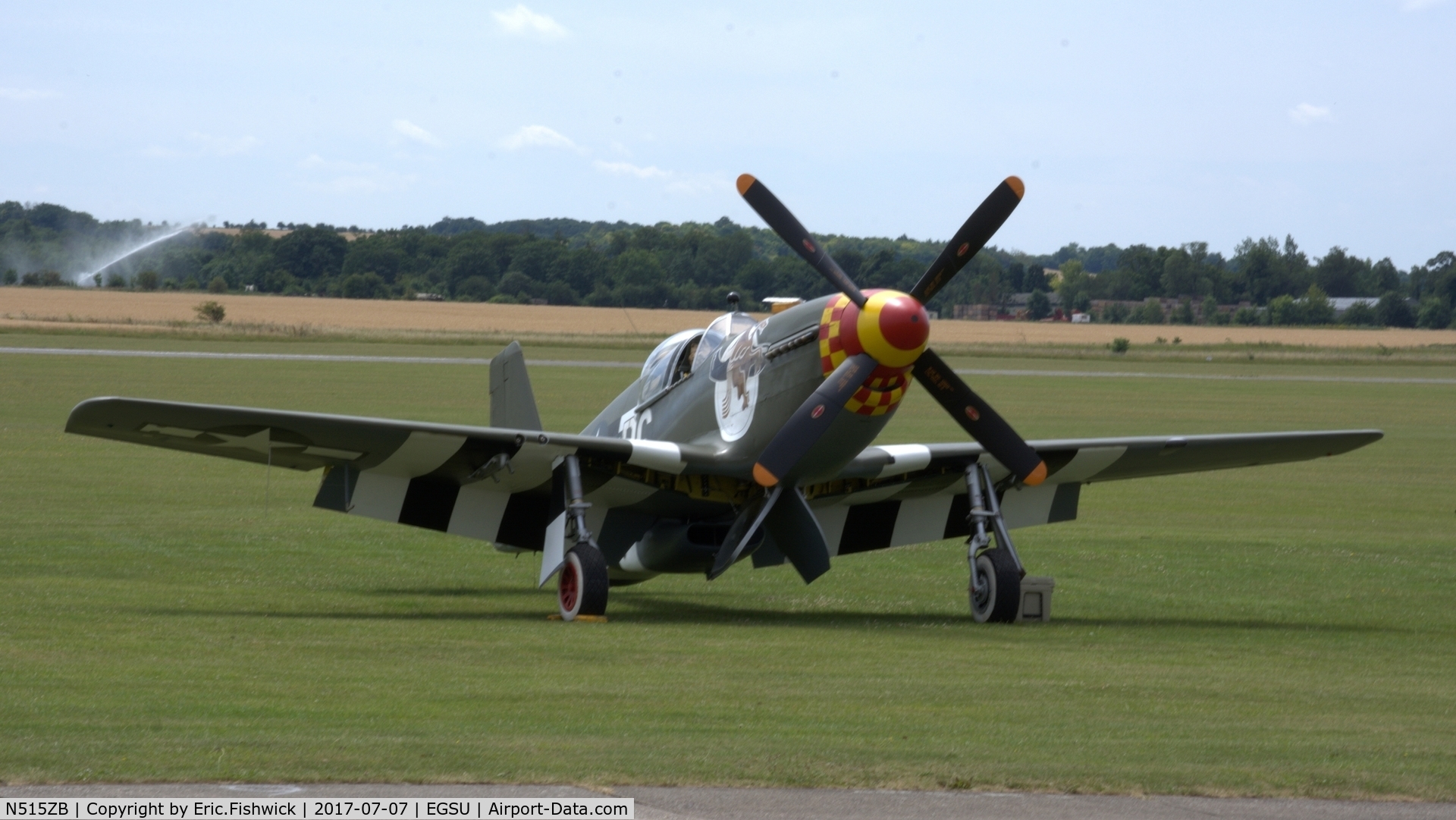 N515ZB, 1944 North American P-51B Mustang C/N 104-25866, 3. 'Berlin Express' on the eve of The Flying Legends Airshow, July 2017.