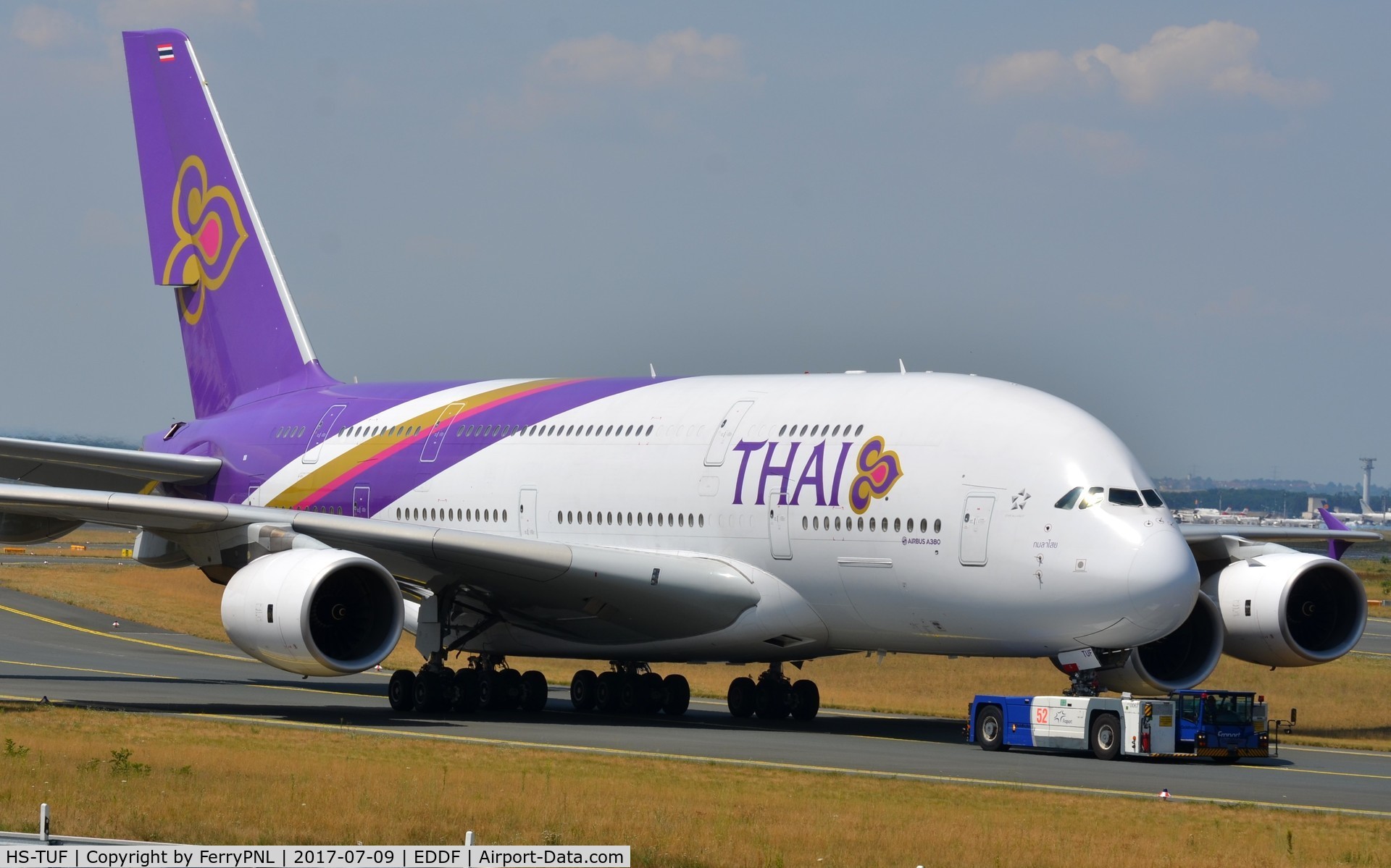 HS-TUF, 2013 Airbus A380-841 C/N 131, Thai A338 being towed to its gate.