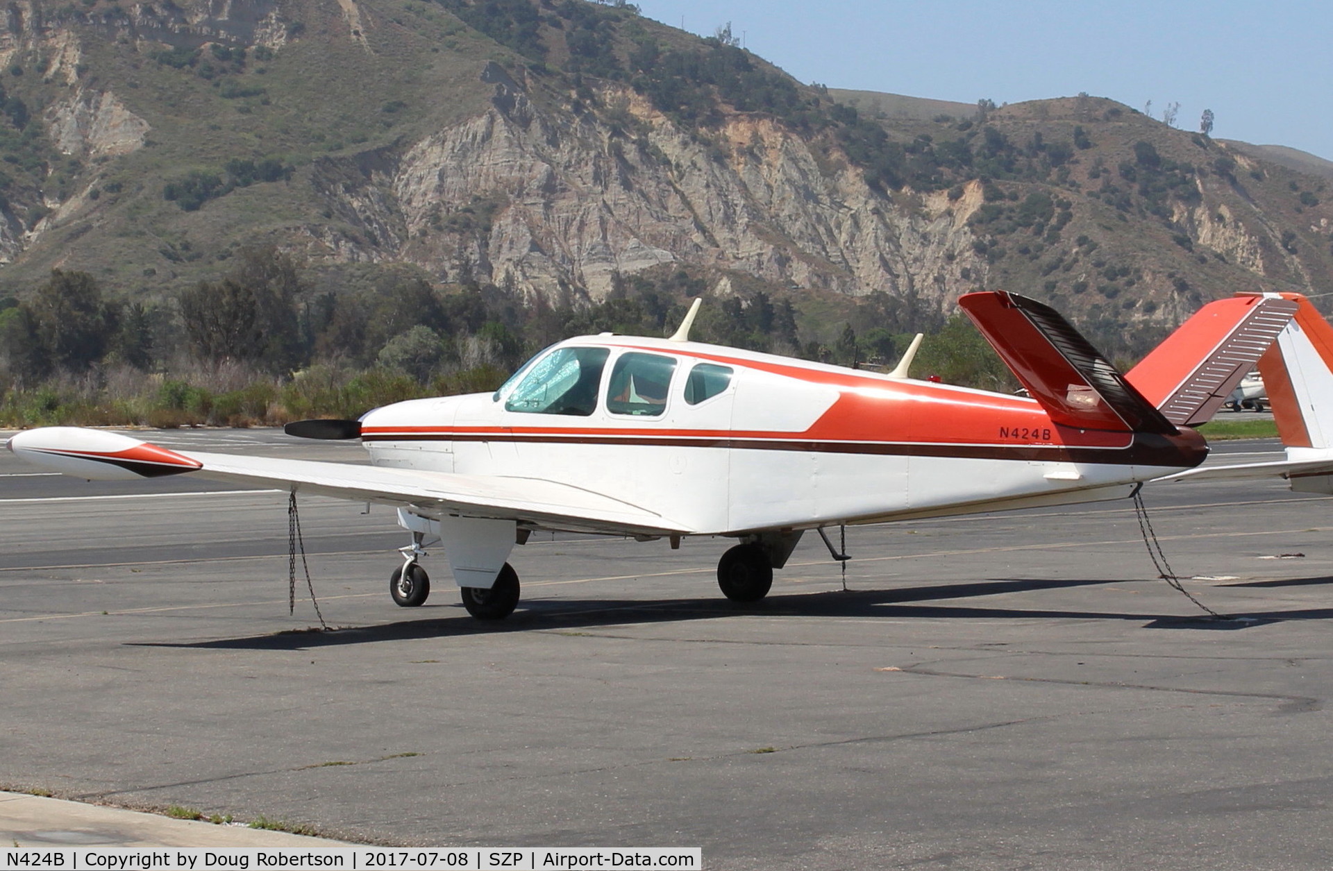 N424B, 1948 Beech A35 Bonanza C/N D-1598, 1948 Beech A35 BONANZA, Continental E-185-1 185 Hp for 1 minute, 165 hp continuous. A couple of mods are evident.