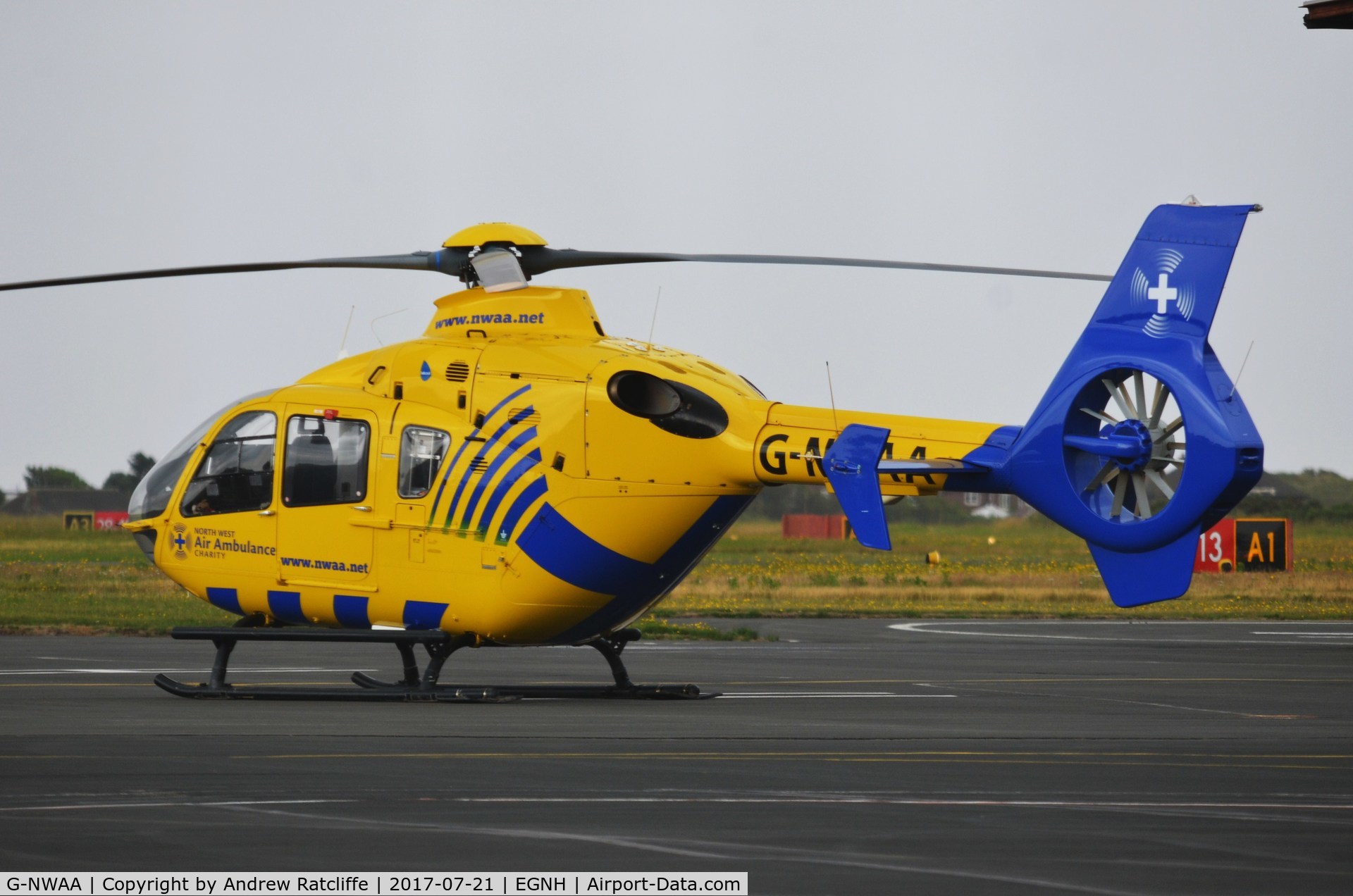 G-NWAA, 2005 Eurocopter EC-135T-2 C/N 0427, North West Air Ambulance parked at Blackpool Airport