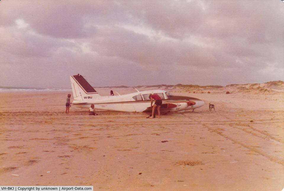 VH-BKJ, 1968 Piper PA-23-250 Aztec C/N 27-4113, Peter McBrides safe landing Cable Beach Broome 1979.