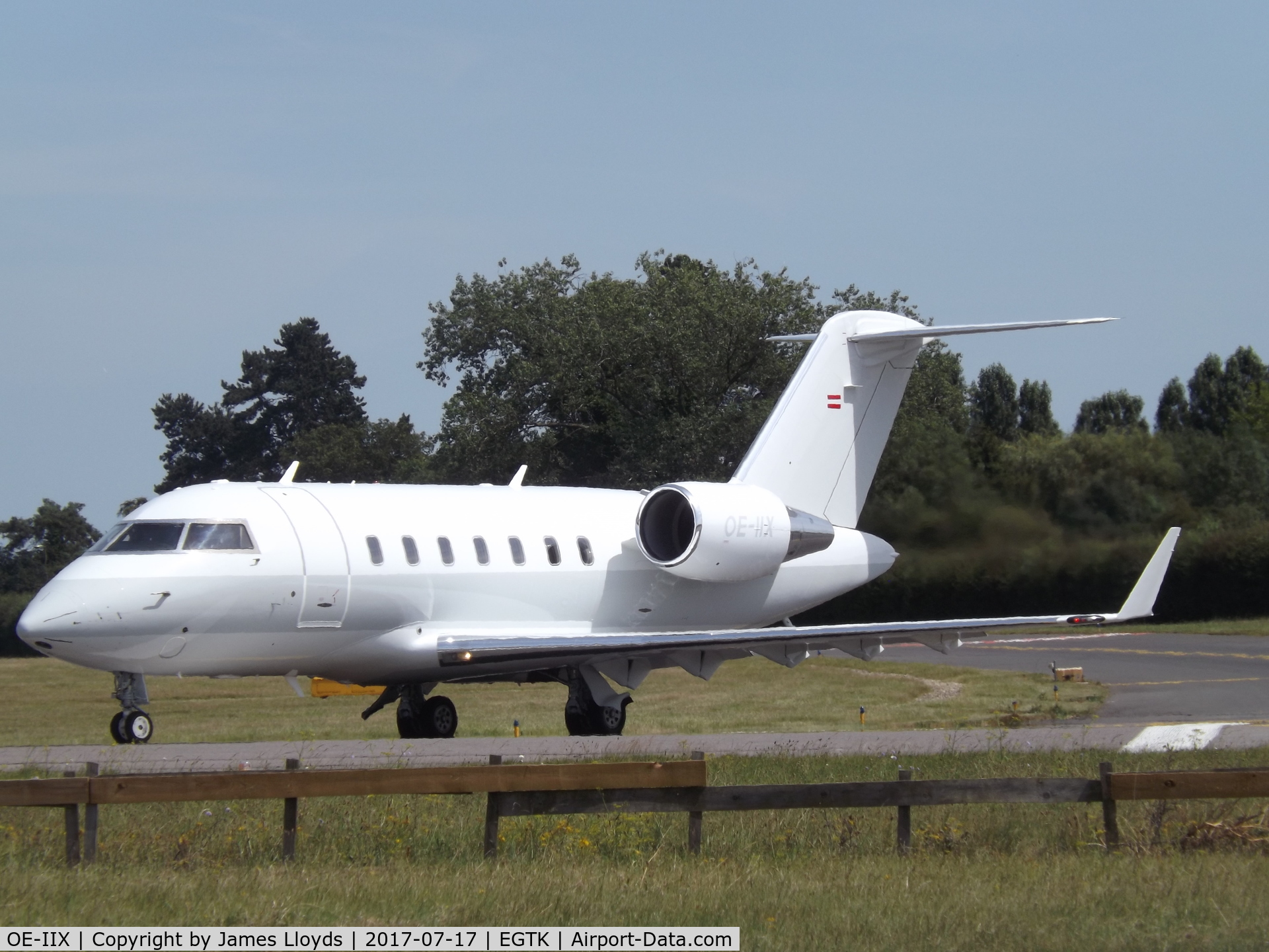 OE-IIX, 2010 Bombardier Challenger 605 (CL-600-2B16) C/N 5849, Just about to roll on take off at Oxford Airport.