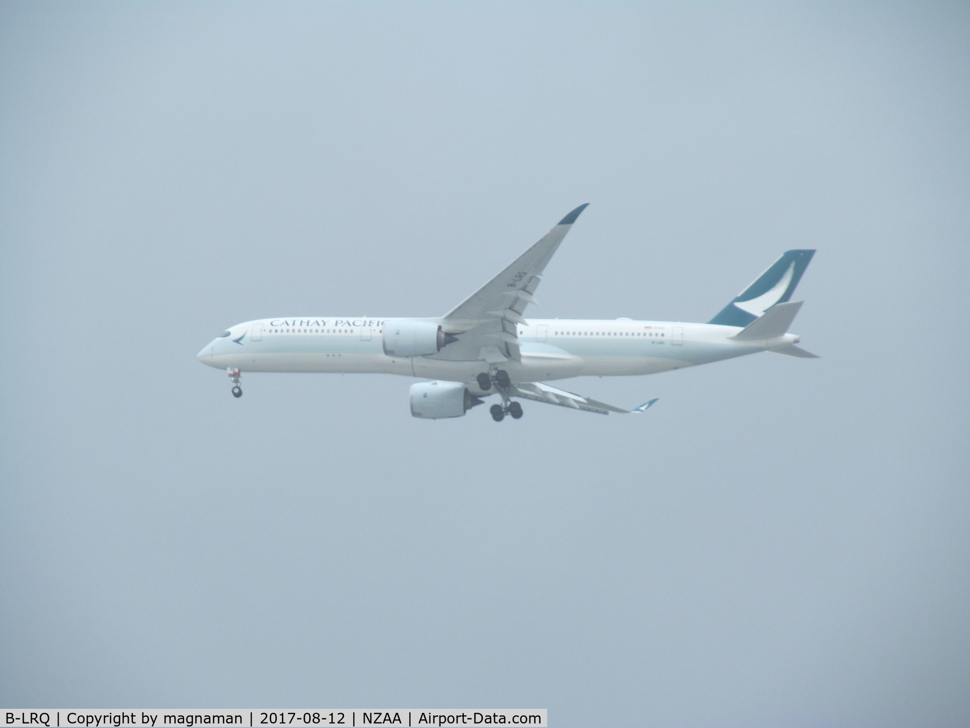 B-LRQ, 2017 Airbus A350-941 C/N 109, on finals to NZAA - through car window!