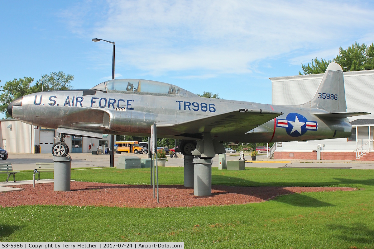 53-5986, 1953 Lockheed T-33A Shooting Star C/N 580-9468, Preserved at American Legion Post 199 in Reedsville , Wisconsin
