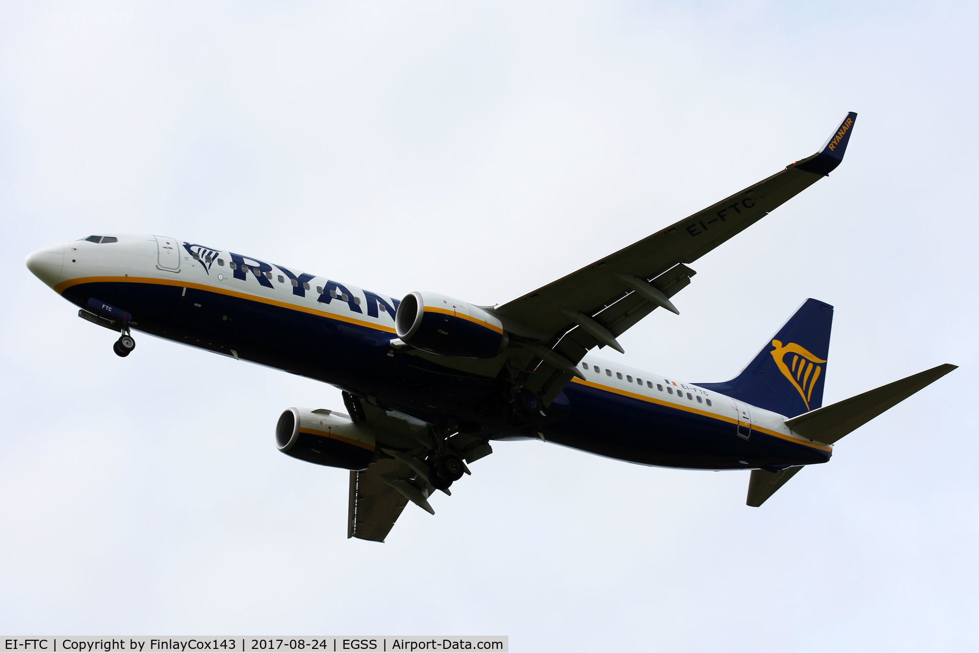 EI-FTC, 2016 Boeing 737-8AS C/N 44753, Landing at London Stansted (STN) from Cork (ORK) as FR909
