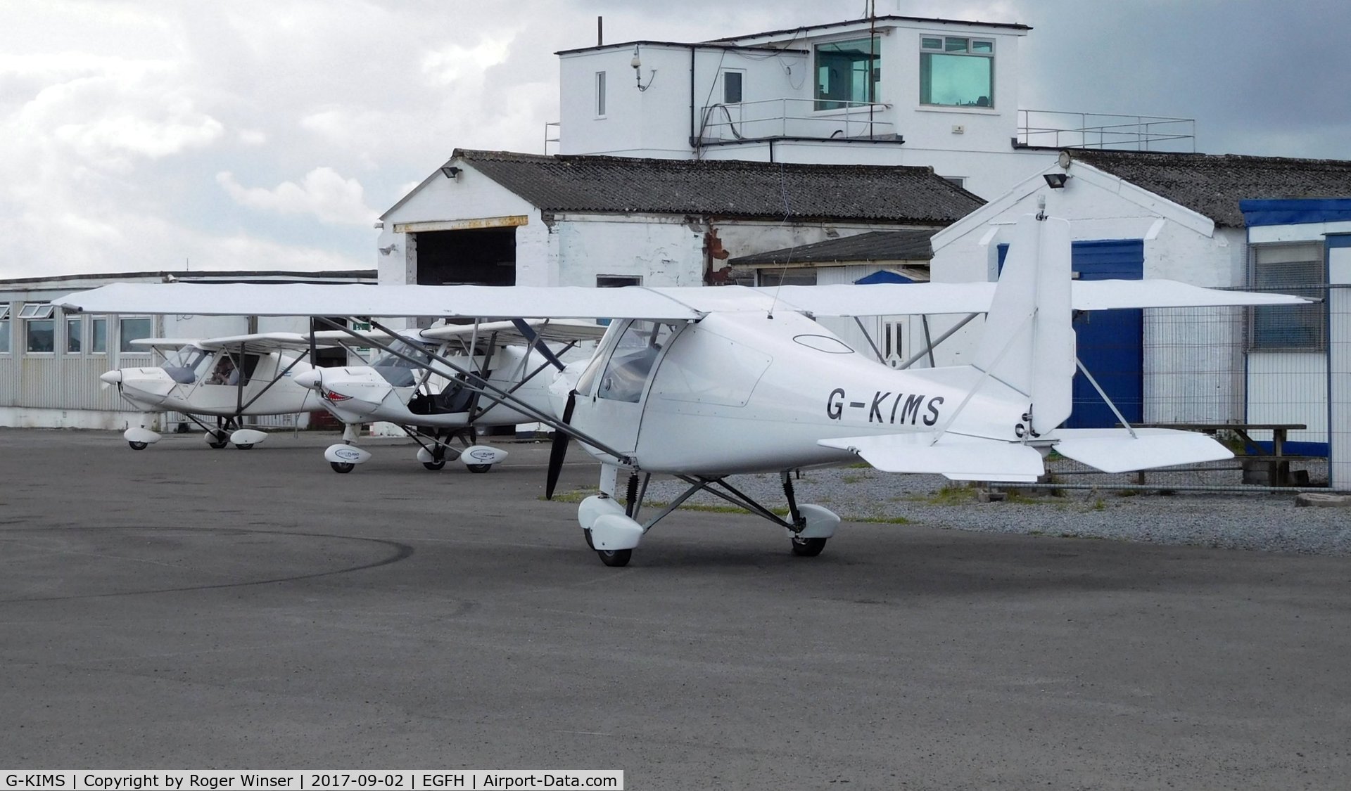 G-KIMS, 2017 Comco Ikarus C42 FB100 C/N 1704-7497, Resident C42, the latest addition to the Gower Flight Centre fleet seen with the other aircraft in the fleet (G-ZASH and G-ORMW).