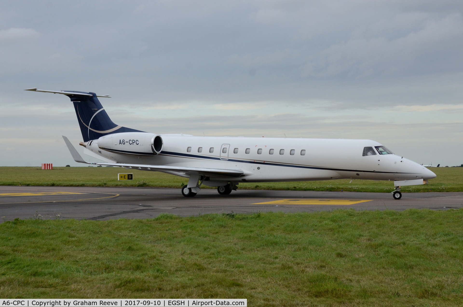 A6-CPC, 2006 Embraer EMB-135BJ Legacy 600 C/N 14500960, just landed at Norwich.