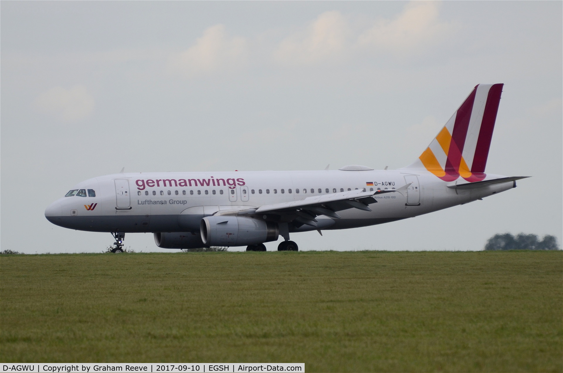 D-AGWU, 2013 Airbus A319-132 C/N 5457, Just landed at Norwich.