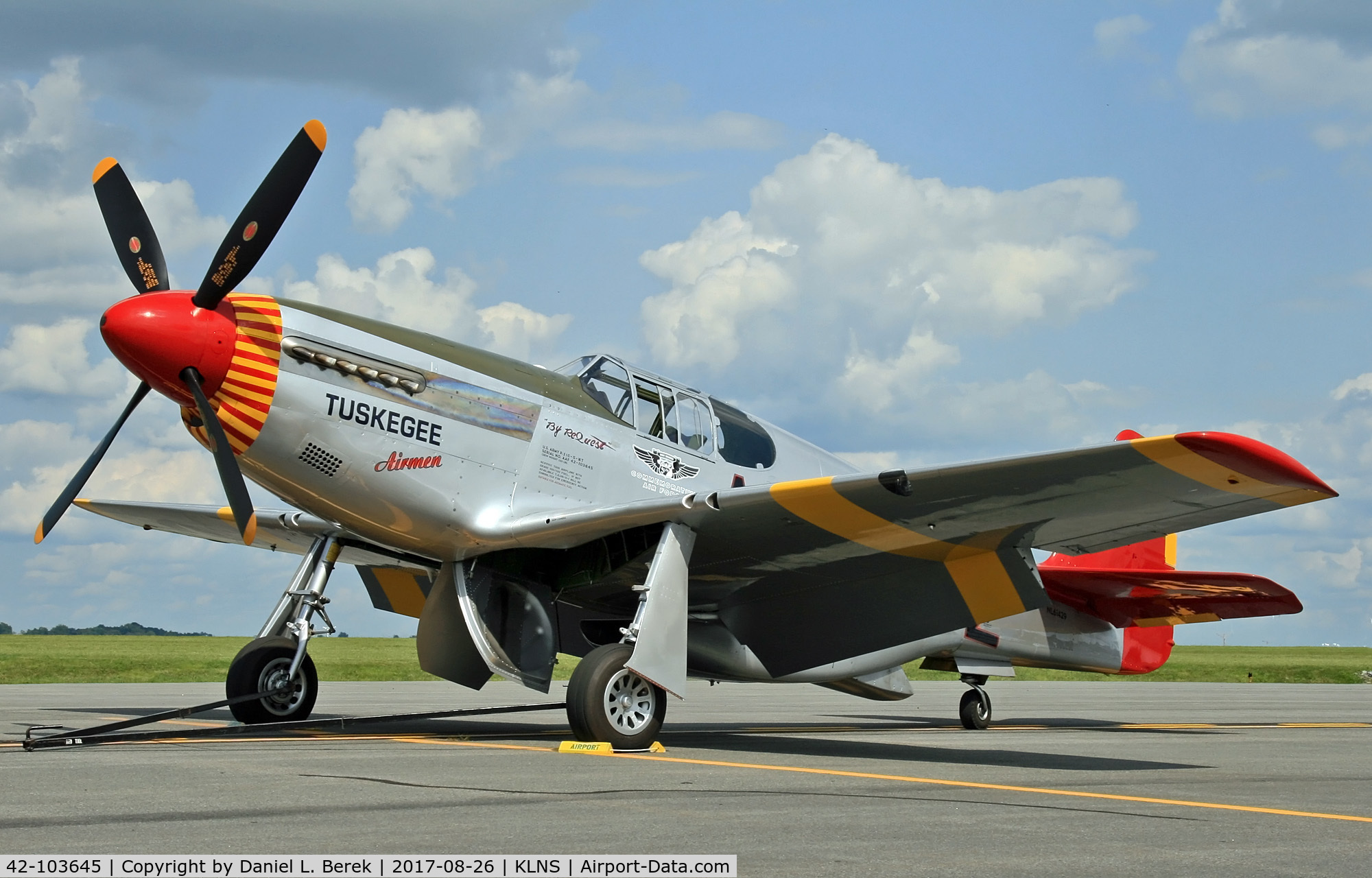 42-103645, 1942 North American P-51C Mustang C/N 103-26199, This Mustang commemorates the service and bravery of the Tuskegee airmen.