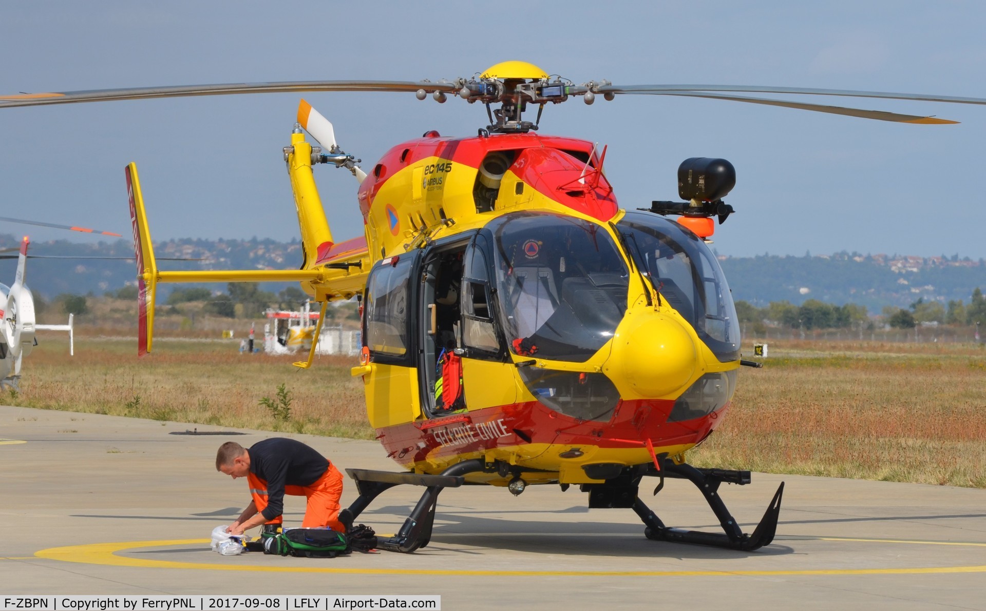 F-ZBPN, Eurocopter-Kawasaki EC-145 (BK-117C-2) C/N 9023, Securite Civile EC145 being prepped for its next mission.